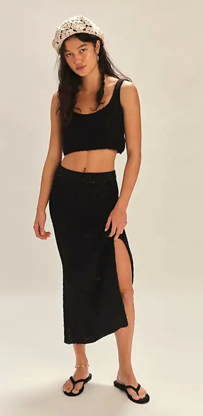 NEW FREE PEOPLE BLACK HAVANA KNIT SWEATER TANK TOP SKIRT SET SZ S